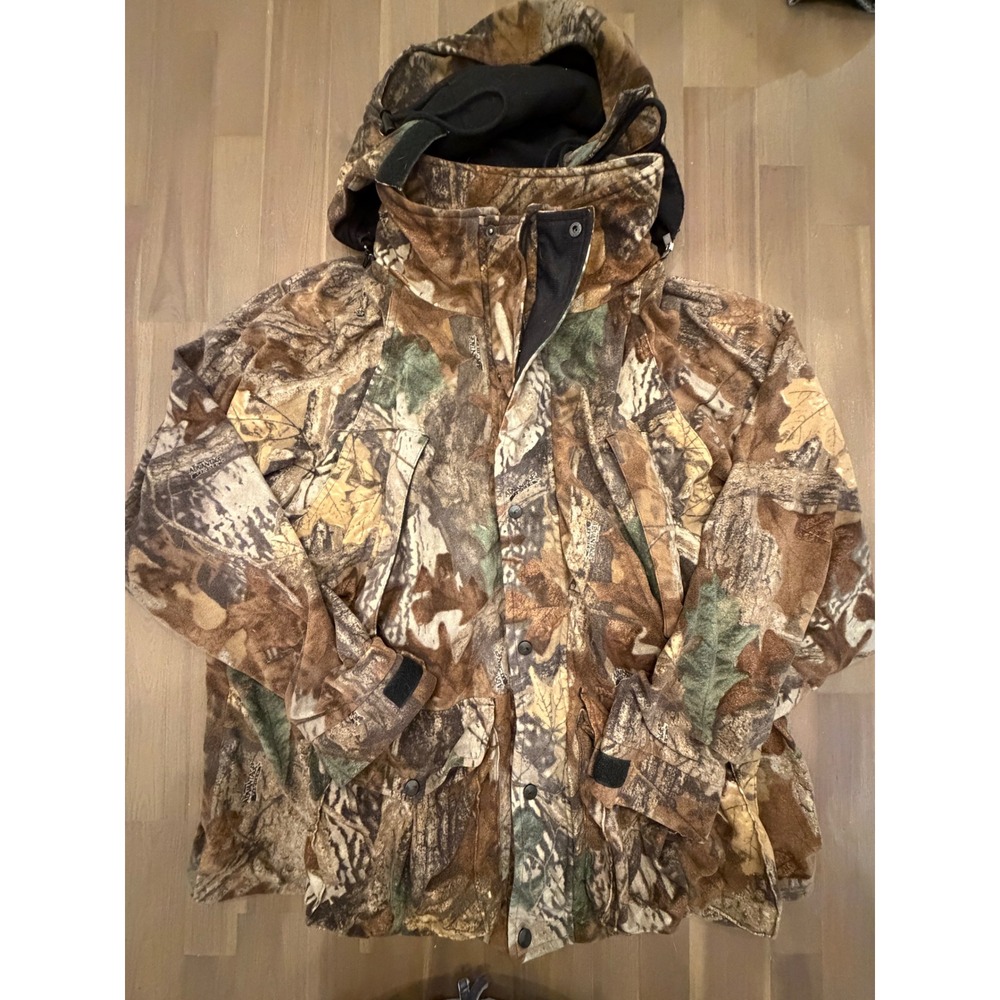 Duxbak Mens Camouflage Mossy Oak Hunting Jacket XL Full Zip Hooded‎ Outerwear